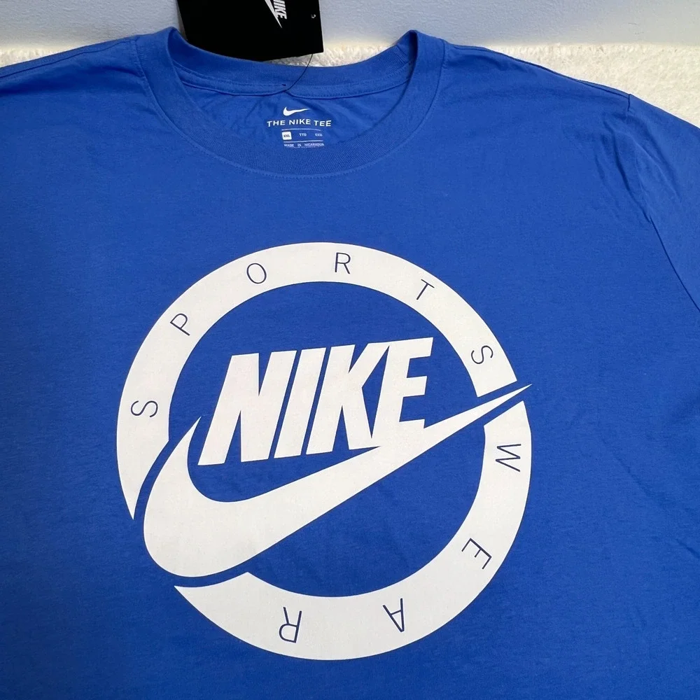NWT Nike Mens T-Shirt Graphic Circle Sportswear Logo Nike Tee Blue/White Sz XXL